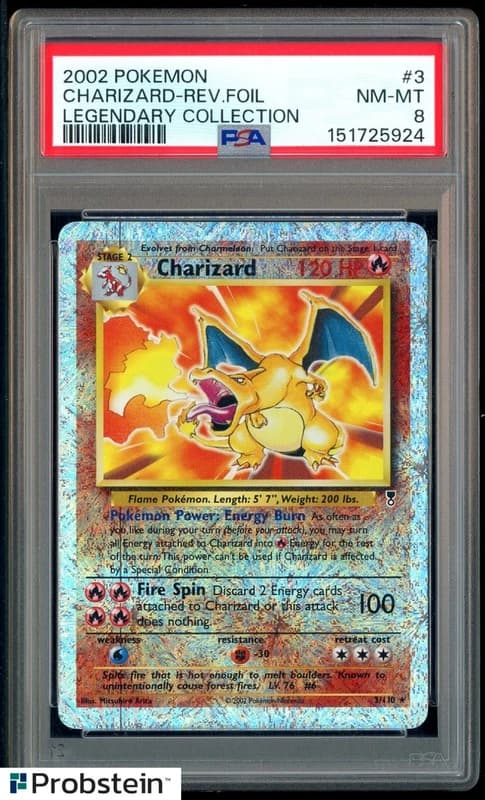 2002 Pokemon Legendary Collection #3 Charizard Reverse Foil PSA 8 NM-MT