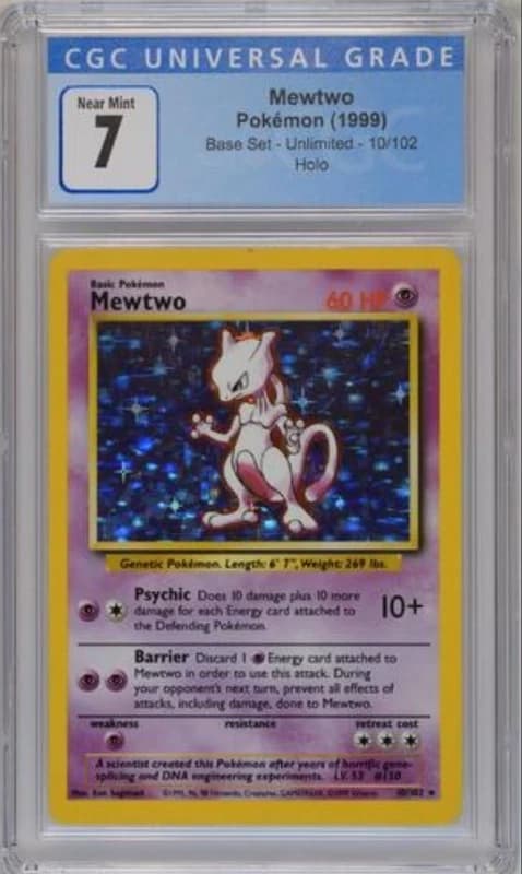 Pokemon Card Mewtwo Base Set Unlimited Holo 10/102 CGC 7