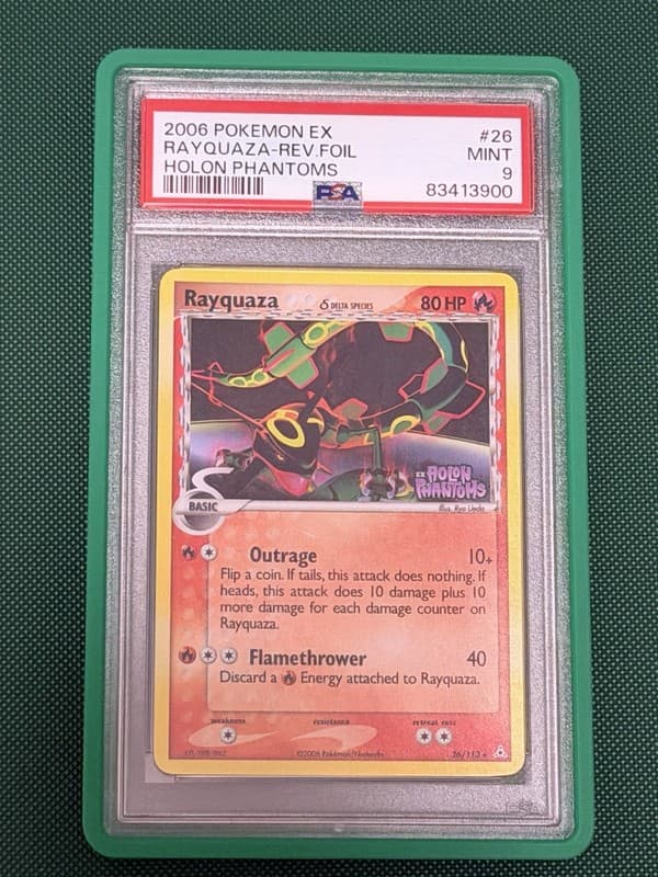 Pokemon 2006 Rayquaza 26/110 Reverse Holo EX Holon Phantoms PSA 9 stamped