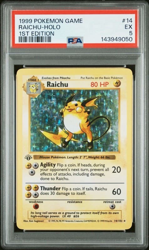 Pokémon Raichu Base Set Shadowless 1st Edition PSA 5 14/102 1999 Holo