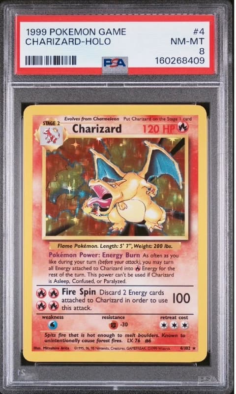Wizards of the Coast 1999 Pokemon Charizard Base Set Holo 4/102 PSA 8