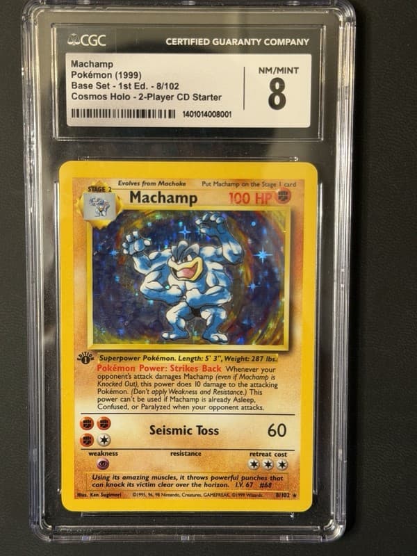 1999 POKEMON BASE SET 1ST EDITION #8 MACHAMP-HOLO PSA 8