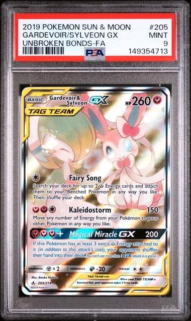 POKEMON GARDEVOIR/SYLVEON GX 2019 SM UNBROKEN BONDS #205 FA PSA 9