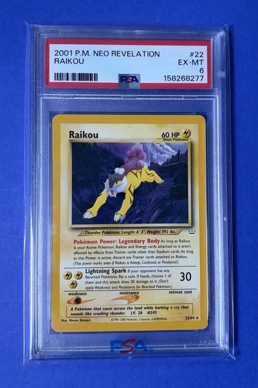 2001 Pokémon Neo Revelation Raikou #22 PSA 6 EX-MT