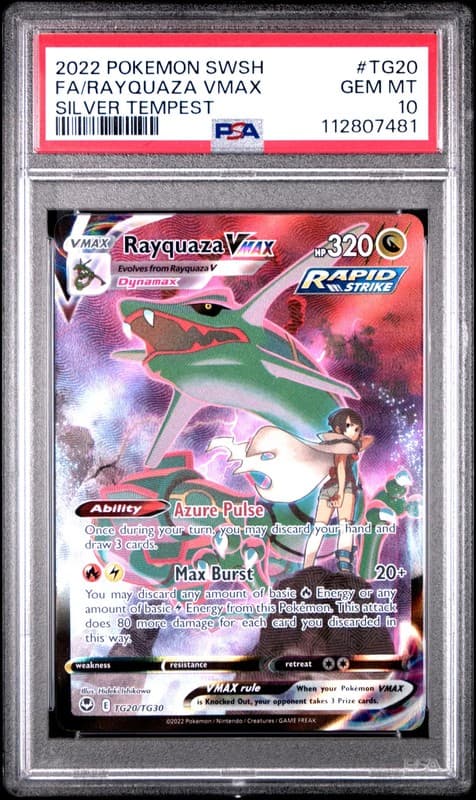 2022 Pokemon Sword & Shield Silver Tempest Rayquaza VMAX #TG20 FA PSA 10 GEM