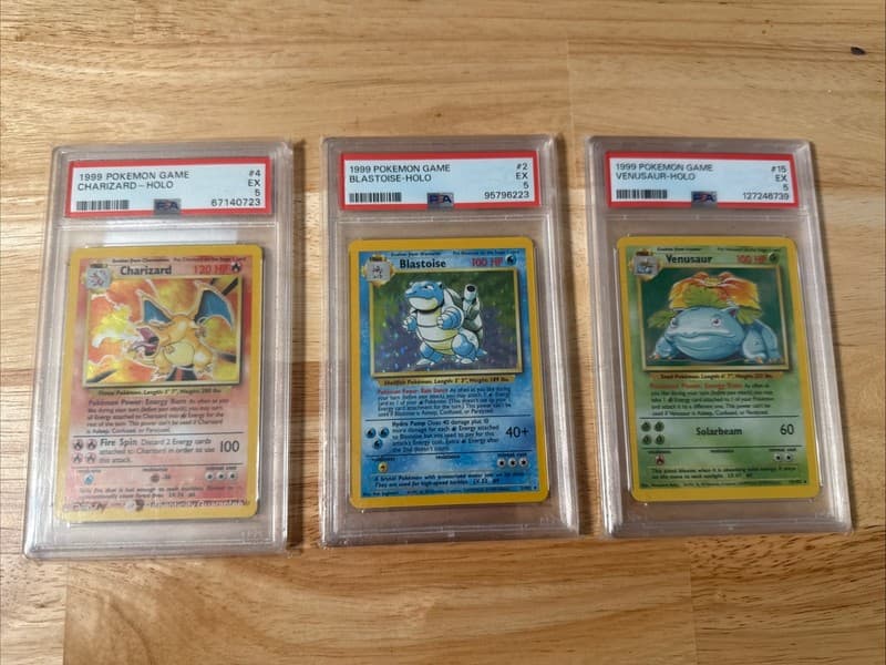 Pokemon TCG Base Set Unlimited Charizard, Venusaur, Blastoise PSA 5