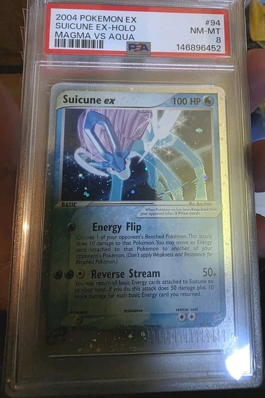 2004 POKEMON EX TEAM MAGMA VS TEAM AQUA #94 SUICUNE EX-HOLO PSA 8