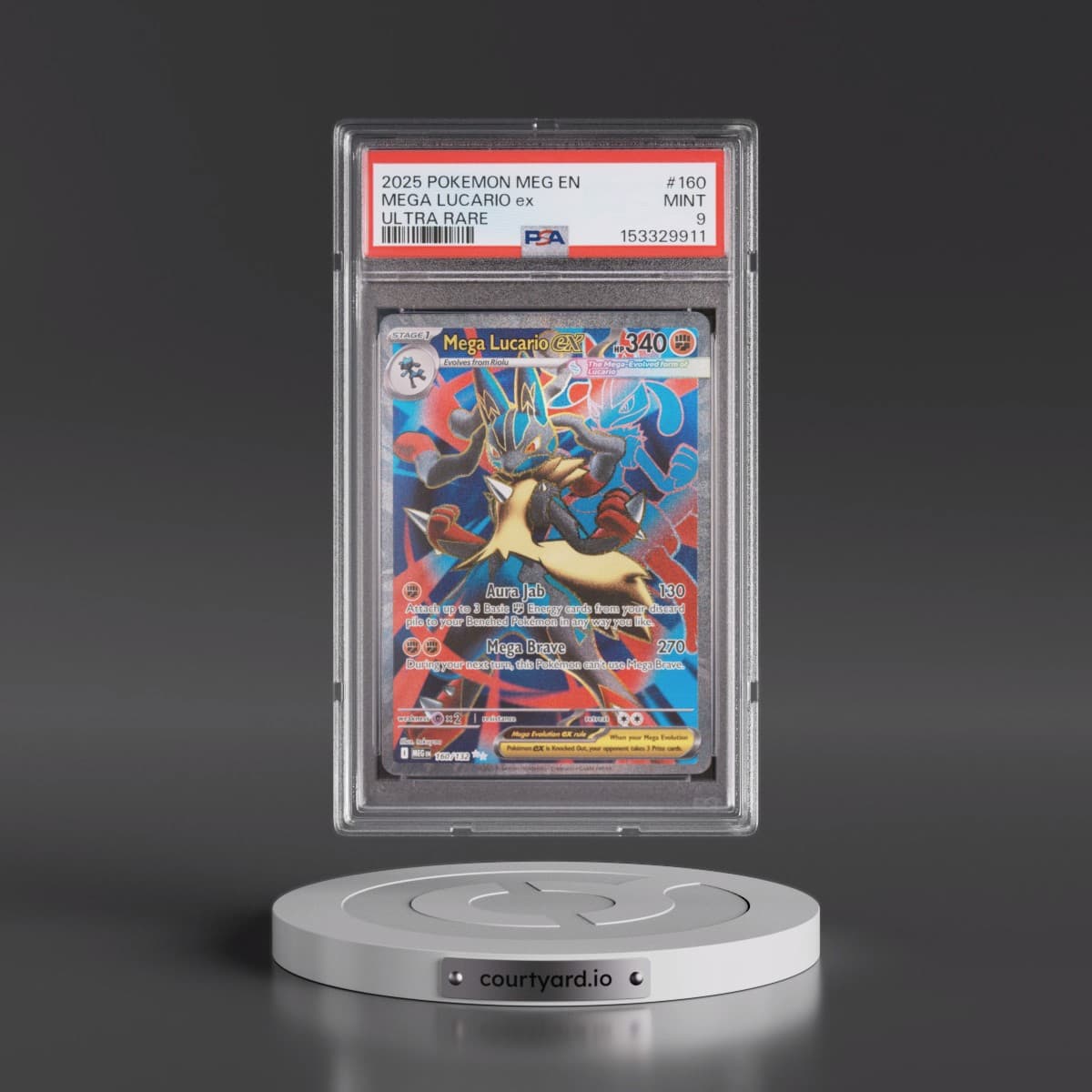 2025 Pokémon Meg EN-Mega Evolution #160 Mega Lucario EX - Holo Ultra Rare (PSA 9 MINT)