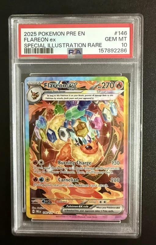 2025 POKEMON PRE EN-PRISMATIC EVOLUTIONS #146 FLAREON EX PSA 10