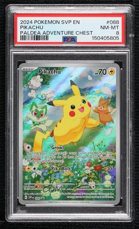 Pikachu (Paldea Adventure Chest) Holo Pokémon Scarlet & Violet Black Star PSA 8
