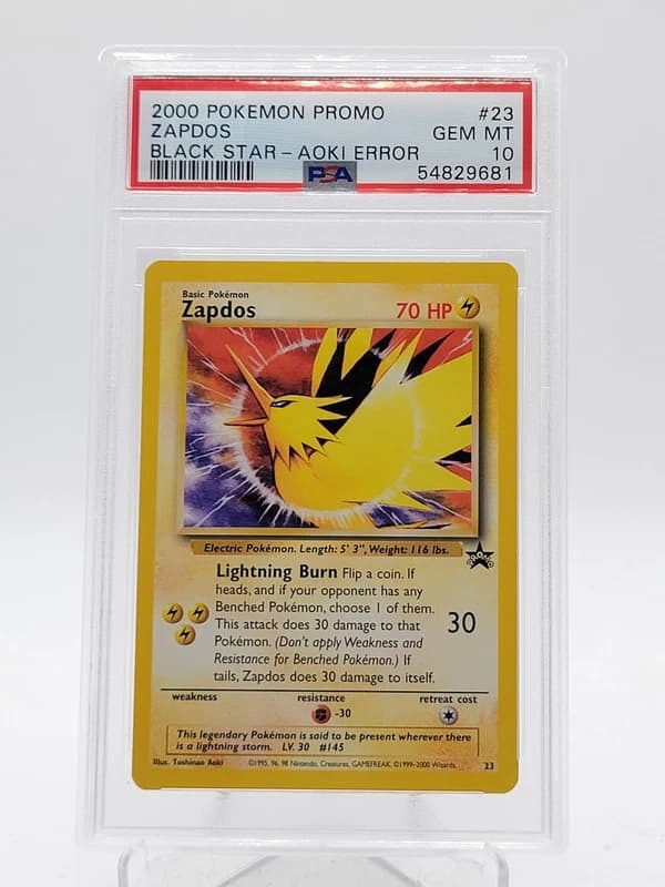 ZAPDOS 2000 POKEMON BLACK STAR PROMO #23 AOKI ERROR PSA 10 Q3963
