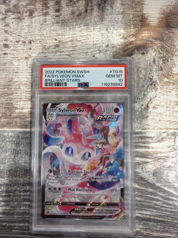 2022 POKEMON SWORD & SHIELD BRILLIANT STARS #TG15 FULL ART/SYLVEON VMAX PSA 10