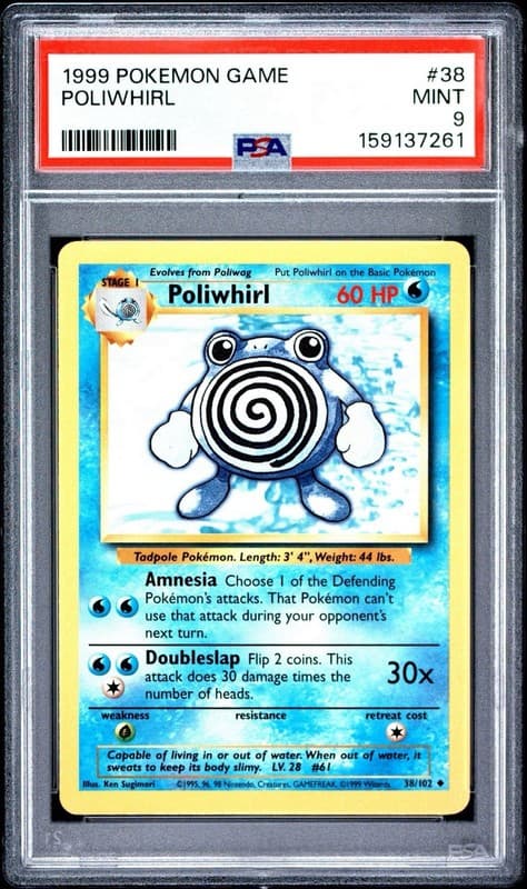 1999 POKEMON BASE SET UNLIMITED #38 POLIWHIRL PSA 9