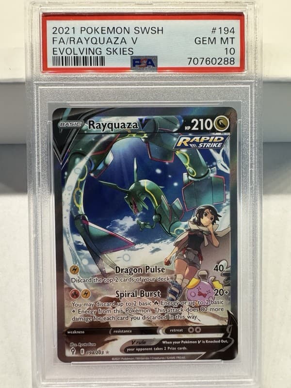 2021 Pokemon Swsh Full Art Rayquaza V Evolving Skies #194 Psa 10