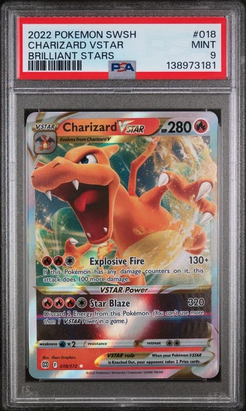2022 POKEMON SWORD & SHIELD BRILLIANT STARS #018 CHARIZARD VSTAR PSA 9