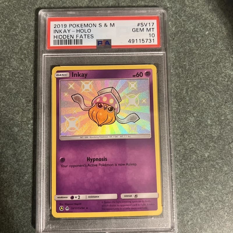 2019 POKEMON SUN & MOON HIDDEN FATES #SV17 INKAY-HOLO PSA 10