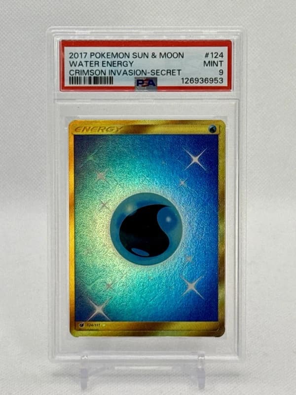 Pokemon Sun & Moon Crimson Invasion 124 Water Energy Gold Secret Rare PSA 9 Mint