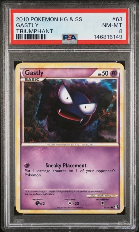 2010 POKEMON HEARTGOLD & SOULSILVER TRIUMPHANT #63 GASTLY PSA 8