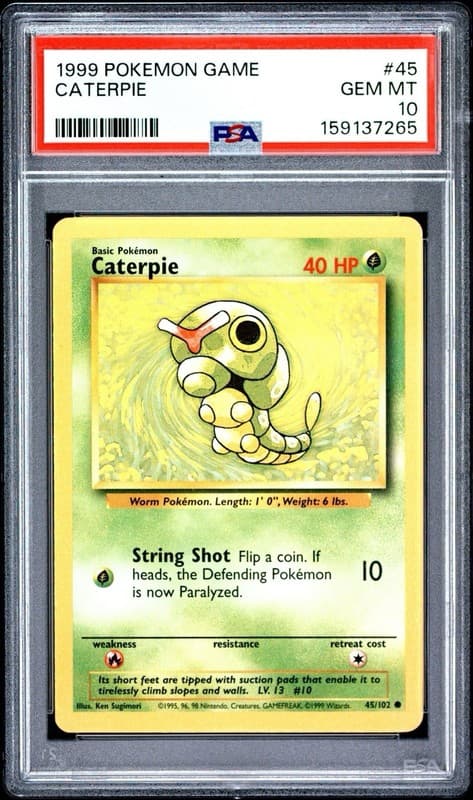1999 POKEMON BASE SET UNLIMITED #45 CATERPIE PSA 10