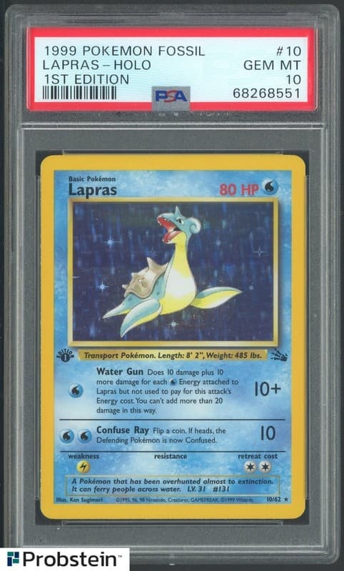 1999 Pokemon Fossil 1st Edition #10 Lapras - Holo PSA 10 GEM MINT