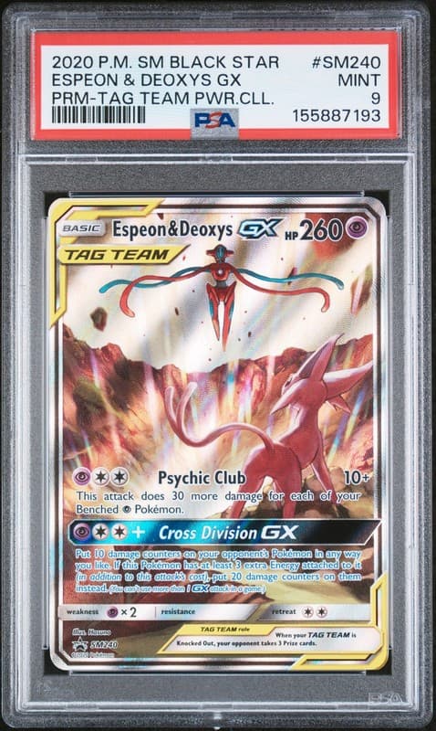 2020 POKEMON SM BLACK STAR PROMO #SM240 ESPEON & DEOXYS GX PSA 9