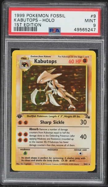 1999 Pokemon Fossil 1st Edition Holo Kabutops #9 PSA 9 MINT