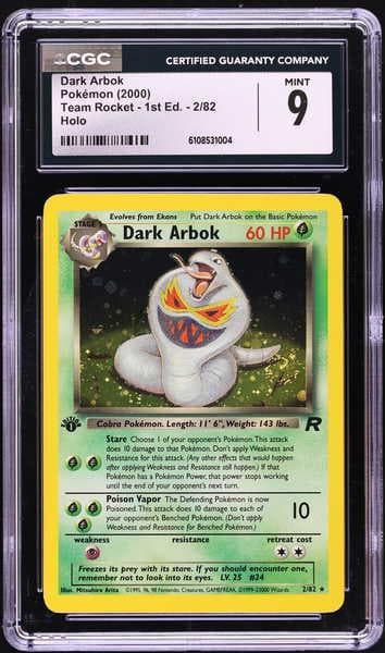 2000 Pokemon Team Rocket 1st Edition Holo Dark Arbok #2 CGC 9 MINT