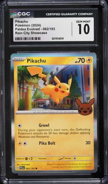 2024 Pokemon Scarlet & Violet Paldea Evolved Rain City Showcase Pikachu #62 CGC 10 GEM MINT