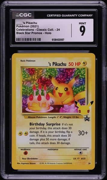 2021 Pokemon SWSH Promo Celebrations Classic Holo Birthday Pikachu #24 CGC 9 MINT