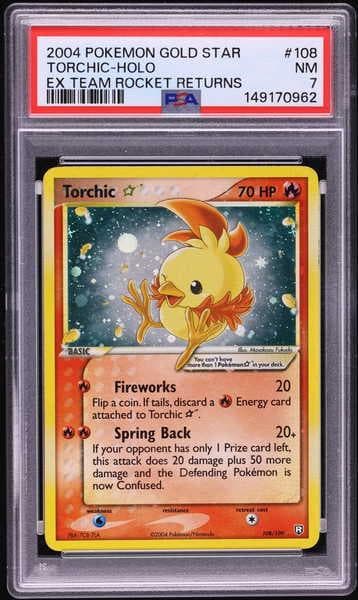 2004 Pokemon EX Team Rocket Returns Holo Torchic Gold Star #108 PSA 7 NRMT