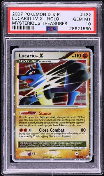 2007 Pokemon DP Mysterious Treasures Holo Lucario LV X #122 PSA 10 GEM MINT