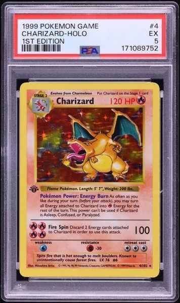 1999 Pokemon Base Set Shadowless 1st Edition Holo Charizard #4 PSA 5 EX
