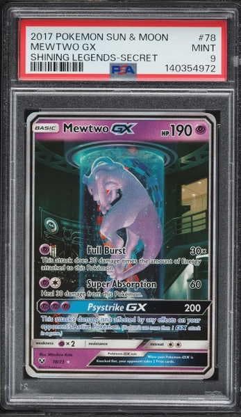 2017 Pokemon Sun & Moon Shining Legends Mewtwo GX #78 PSA 9 MINT
