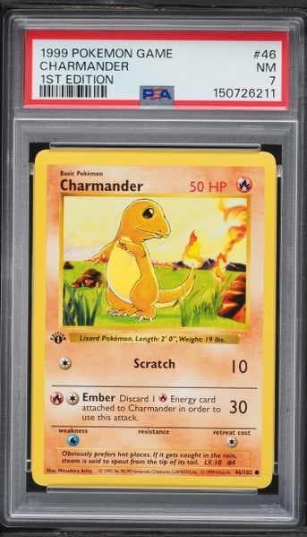 1999 Pokemon Base Set Shadowless 1st Edition Charmander #46 PSA 7 NRMT