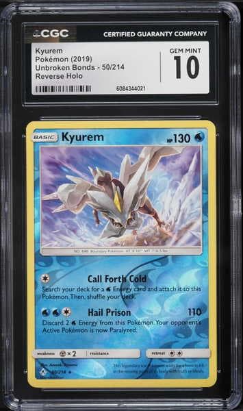 2019 Pokemon Sun & Moon Unbroken Bonds Reverse Holo Kyurem #50 CGC 10 GEM MINT