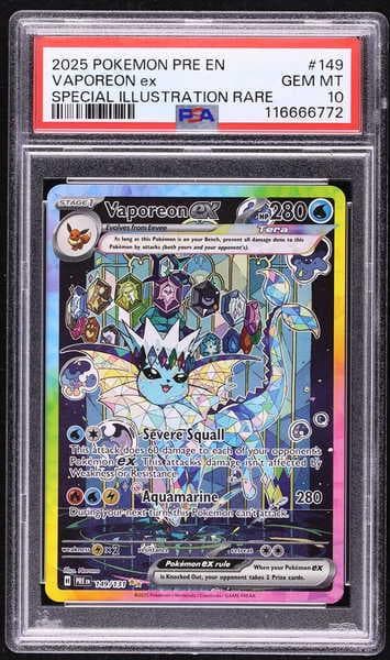 2025 Pokemon Scarlet and Violet Prismatic Evolutions Special Illustration Rare Vaporeon Ex #149