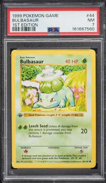 1999 Pokemon Base Set Shadowless 1st Edition Bulbasaur #44 PSA 7 NRMT
