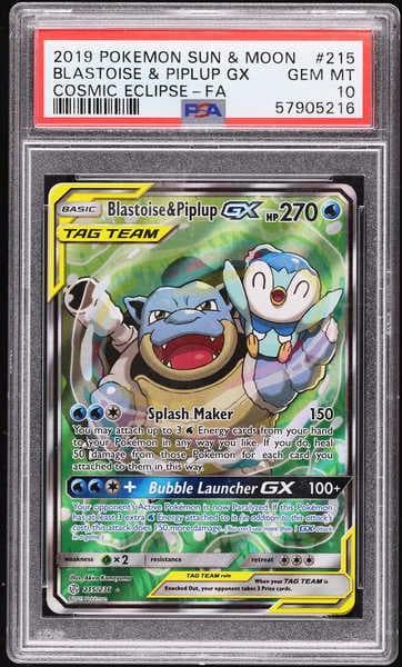 2019 Pokemon Sun and Moon Cosmic Eclipse Blastoise/Piplup Gx #215