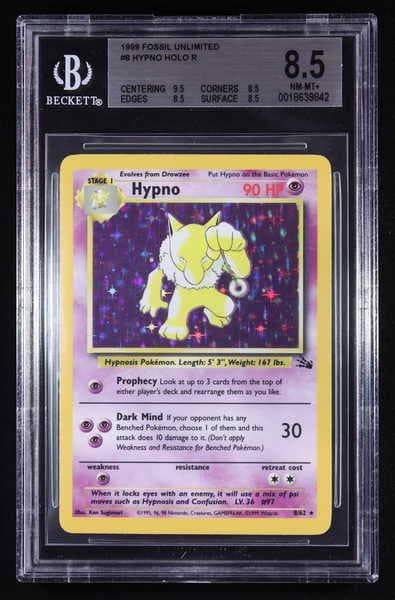 Hypno 1999 Pokemon Fossil Unlimited #8 Holo (BGS 8.5)