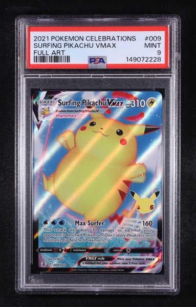 Surfing Pikachu Vmax 2021 Pokemon TCG Sword & Shield Celebrations VMAX STAMP 25th Anniversary Full Art #009 (PSA 9)