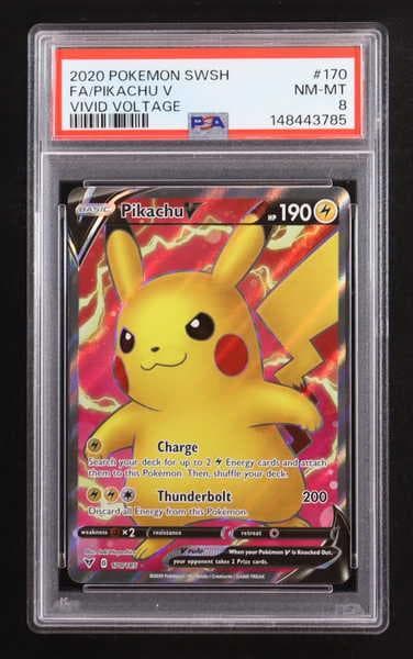 Pikachu V 2020 Pokemon TCG Sword & Shield Vivid Voltage Full Art #170 (PSA 8)