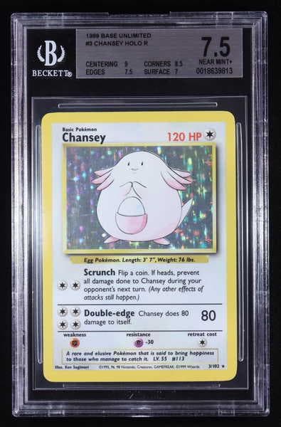 Chansey 1999 Pokemon Base Unlimited #3 Holo (BGS 7.5)